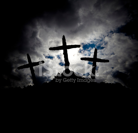 The Crucifixion Silhouette With Stormy Sky Stock Photos ...