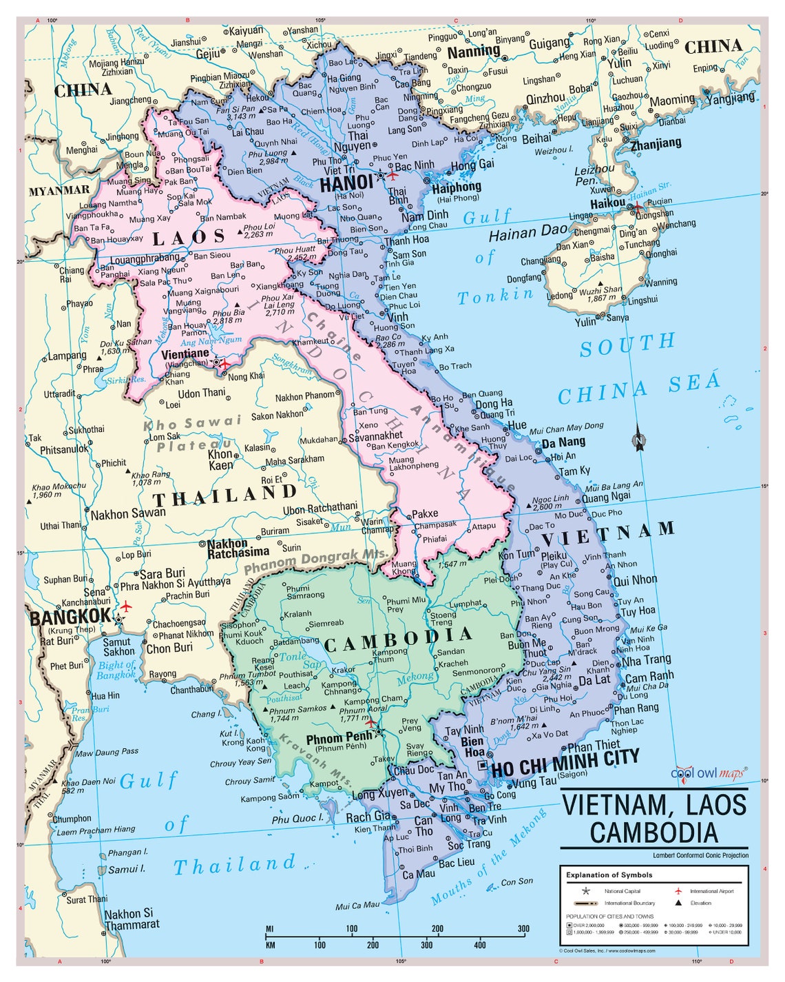 French-Indochina Vietnam, Laos, Cambodia Wall Map Poster 24Wx30H image 1