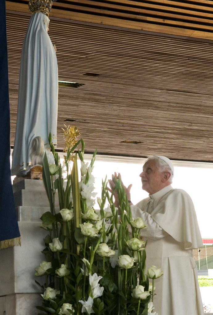 Pope Benedict XVI prays in front of the image of Our Lady … | Flickr